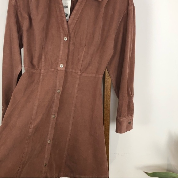 Zara pink/brown corduroy button up mini dress size XS NWT - Picture 10 of 11